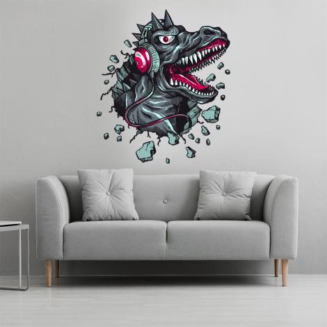 Wandtattoo Crazy Dino mit Kopfhörern
