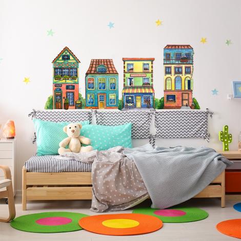 Wandtattoo Straße mit Häusern für Kinderzimmer
